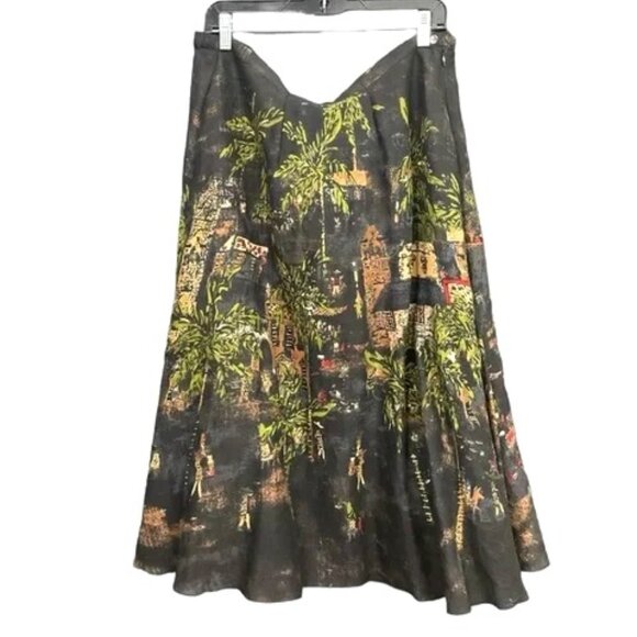 Chico’s Embellished Palm Tree Landscape Skirt Women’s Size 1 Medium - Picture 1 of 4